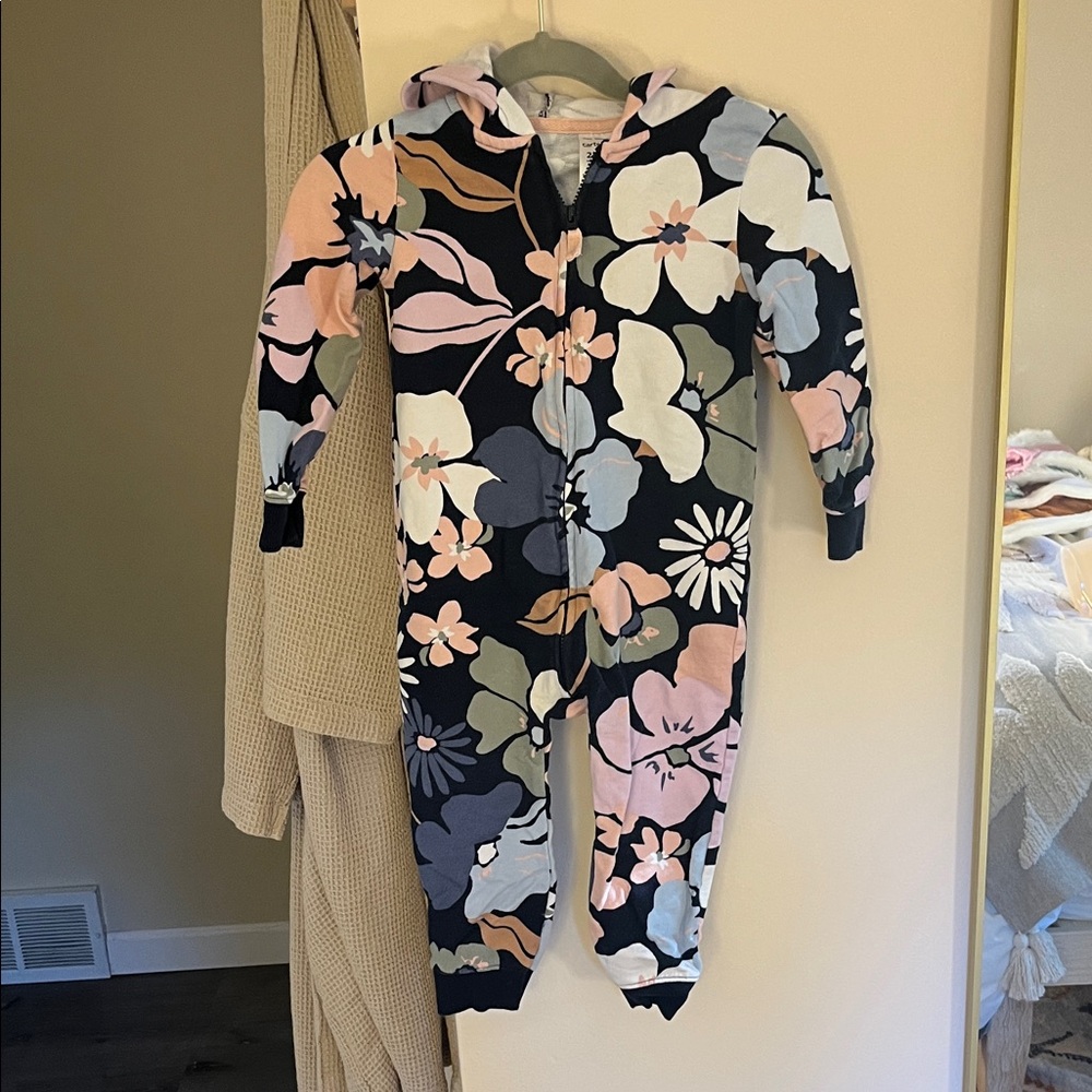 Carter's Floral Footie - Black, Pink, White